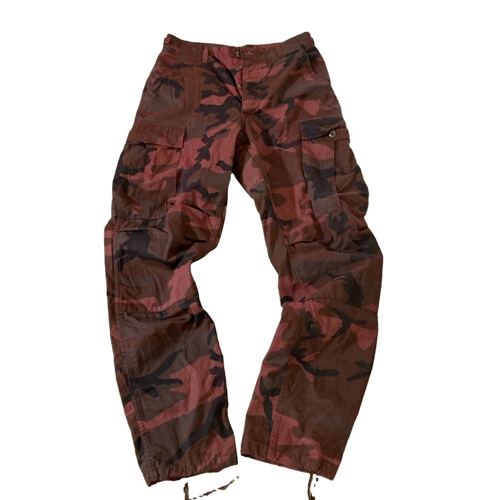 US Military Woodland Camo Combat Trousers Sz 30 Maroon Burgundy Cargo Pants